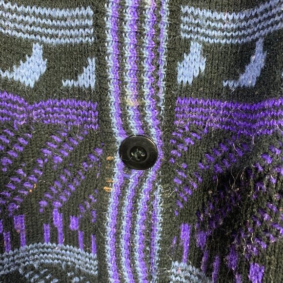 Vintage Woodward's Black Purple Stripe Floral Knit Button Up Cardigan Sweater - Picture 15 of 15